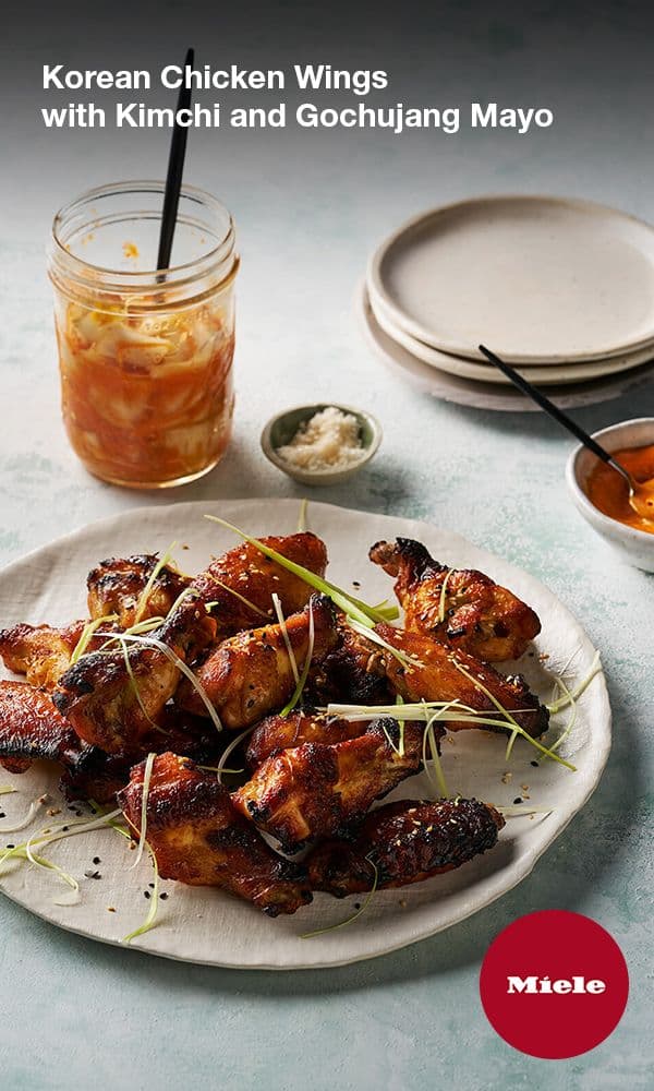 Korean Chicken Wings with Kimchi and Gochujang Mayo